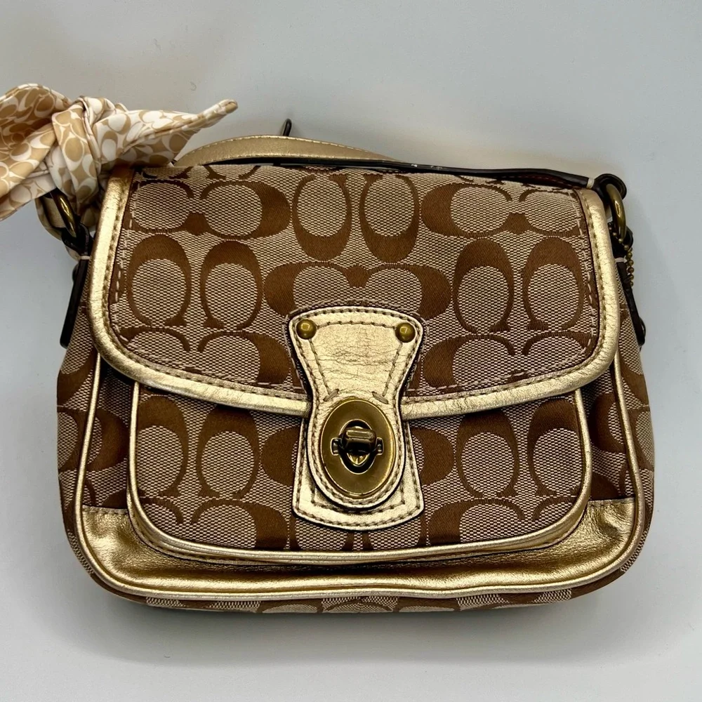 Coach Signature Penny Flap Shoulder Bag with Scarf - Vintage